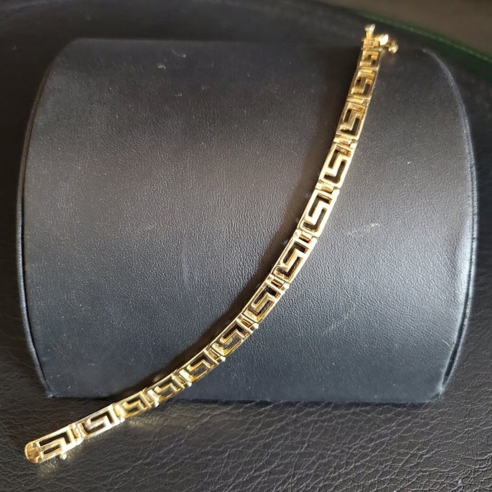 FAS Greek Key Link Bracelet Womens 925 Sterling Silver Gold Plated‎ Two Tone